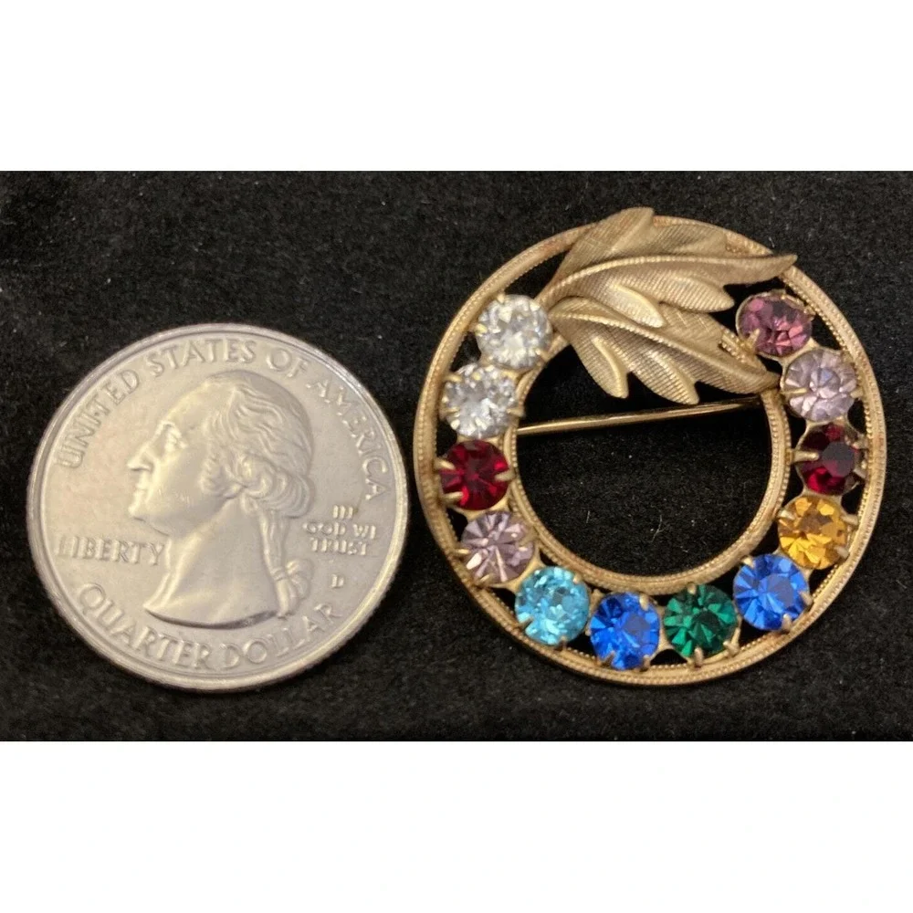 Vintage DCE 1/20 12KT GF Gold Filled‎ Circle Wreath Rhinestone Brooch Pin 4.5g